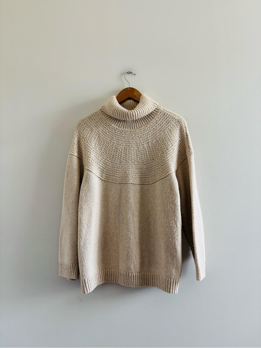 J Jill Townscape Sweater Roll Neck Beige Metallic Knit Women XL Preppy Fisherman